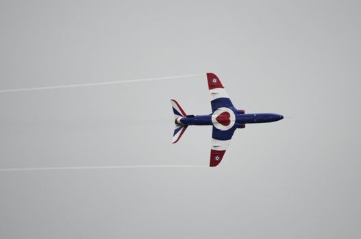 LONDON, UK, Saturday July 14, 2012. The RAF Hawk T1 displaying at Farnborough International Airshow 2012.