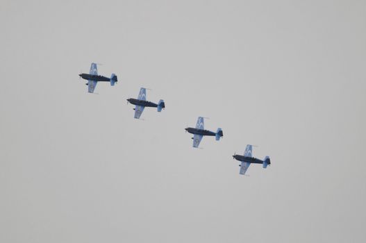 LONDON, UK, Saturday July 14, 2012. The Blades Aerobatic displaying at Farnborough International Airshow 2012.