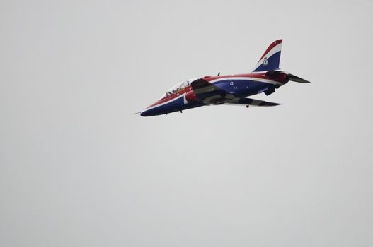 LONDON, UK, Saturday July 14, 2012. The RAF Hawk T1 displaying at Farnborough International Airshow 2012.