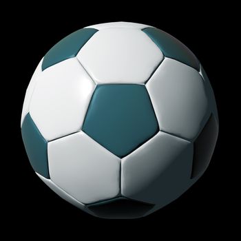 Cyan leather soccer ball isolated on black background.
