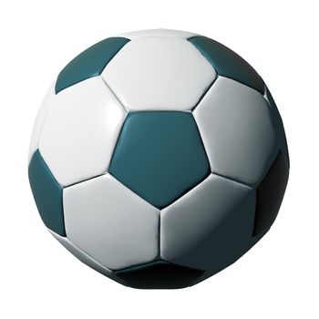 Cyan leather soccer ball isolated on white background.