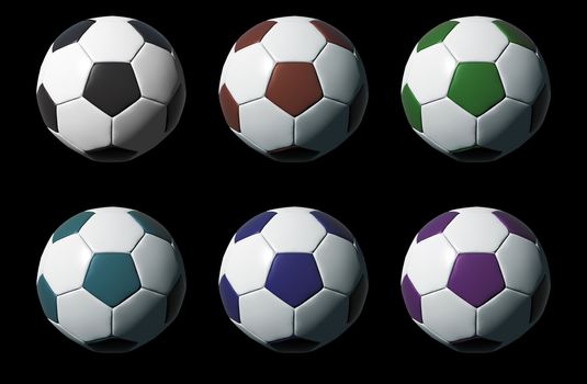 High resolution Colorful 3D soccer balls isolated on black background 
