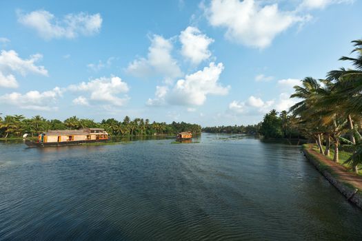 Houseboats on Kerala backwaters. Kerala, India