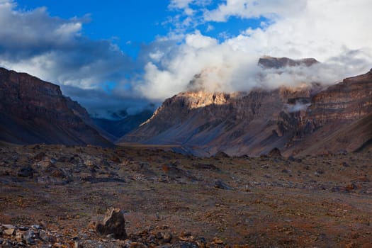 Sunset in Himalayas. Spiti Valley,  Himachal Pradesh, India