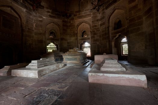 Sarcophagi in Isa Khan Tomb in Humayun's Tomb Complex. Delhi, India