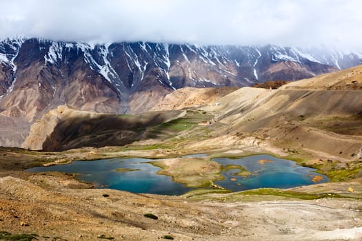 Mountain lakes in Spiti Valley in Himalayas. Himachal Pradesh, India