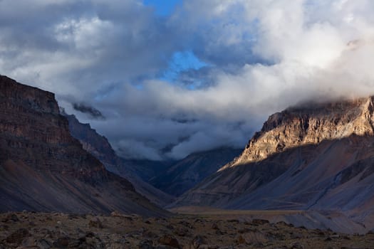 Sunset in Himalayas. Spiti Valley,  Himachal Pradesh, India