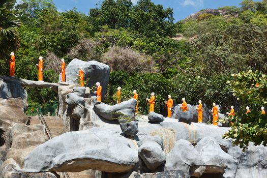 Buddhist monk statues at Golden Temple, Dambulla, Sri Lanka