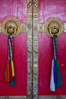 Door handles on gates of Ki monastry. Spiti Valley, Himachal Pradesh, India