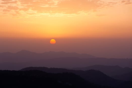 Sunset in Himalayas. Shimla, Himachal Pradesh, India