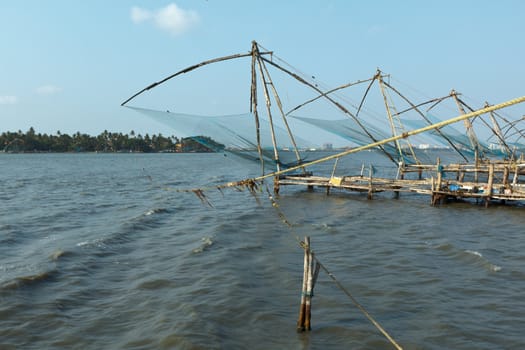 Kochi chinese fishnets on sunset. Fort Kochin, Kochi, Kerala, India