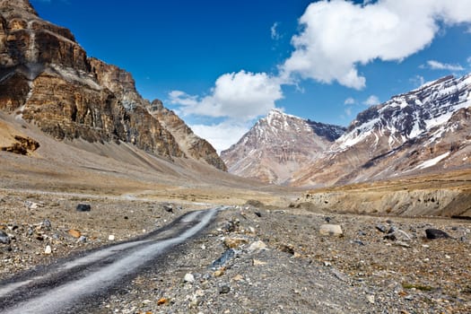 Road in mountains (Himalayas). Spiti Valley,  Himachal Pradesh, India