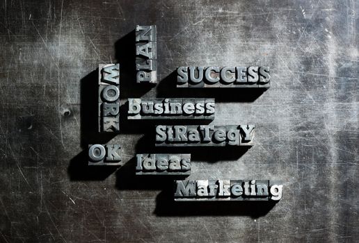 Business concept: words of antique metal letter-press type.