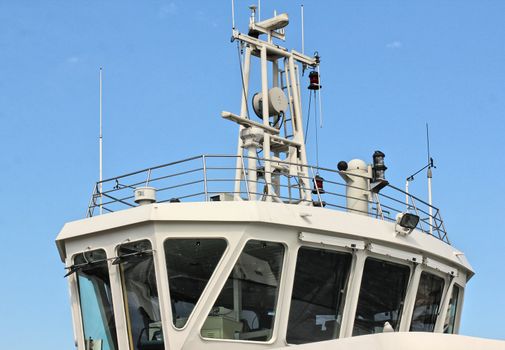 Bridge on a boat, towards blue sky