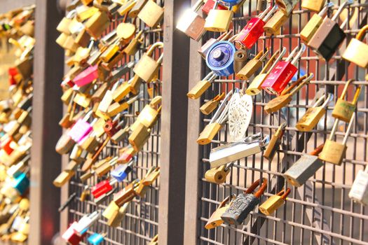 Bridge of love, locks locked onto a bridge