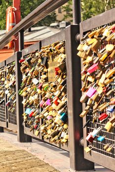 Bridge of love, locks locked onto a bridge