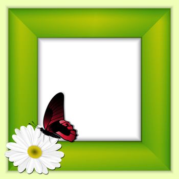 Green border for picture with butterfly and flower