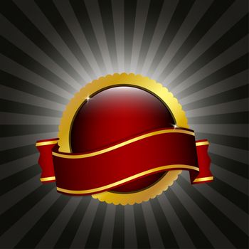 Red and gold badge with ribbon
