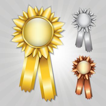 Gold, silver and bronze prize ribbons