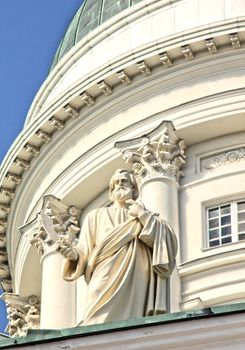 Tuomiokirkko, the Lutheran Cathedral in Helsinki Finland, closeup