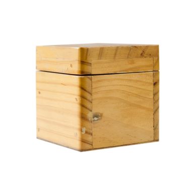 box made from wood on white background .