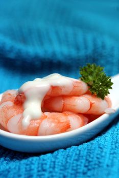 tasty fresh shrimps on a spoon