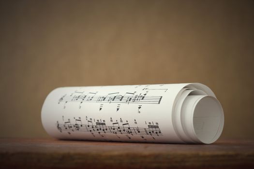 Close up of rolls of sheet music