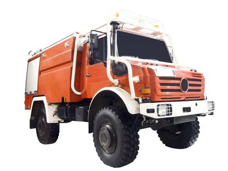 Emergency fire truck isolated on white
