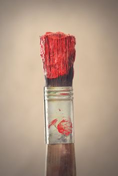 painter's brush close up, red color