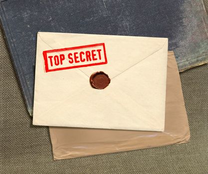 dorsal view of military top secret envelope with stamp