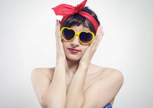 beautiful pin up girl in sunglasses 