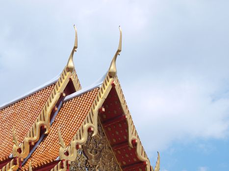 Thai temple roof top decoration in marble temple in Bangkok , Thailand 