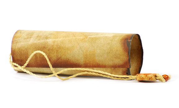 Old rolled paper isolated on a white