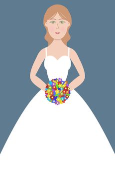 Illustration of Bride holding a bouquet of flowers