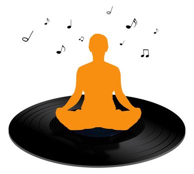 Illustration of a person sitting on a vinyl record and listening to calming music