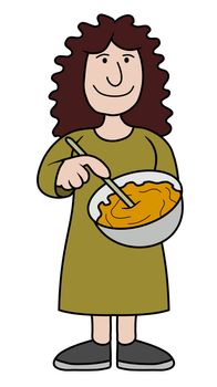 Illustration of cartoon woman mixing ingredients