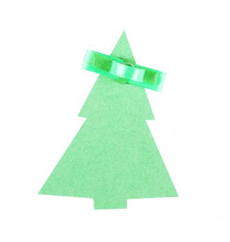 christmas tree made of old paper with a small bow and space for Your text