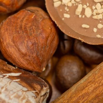 coffee beans, cinnamon and nuts