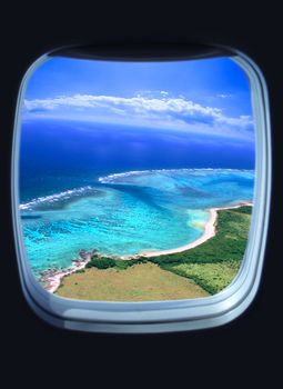 beautiful sea view from the window of plane