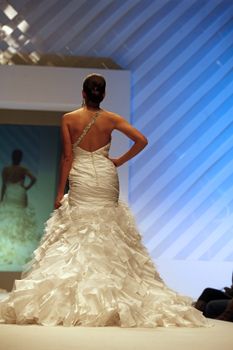 ZAGREB, CROATIA - FEBRUARY 19: Fashion model walks the runway in wedding dress on 'Wedding days' show, February 19, 2012 in Zagreb, Croatia.
