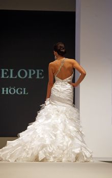 ZAGREB, CROATIA - FEBRUARY 19: Fashion model walks the runway in wedding dress on 'Wedding days' show, February 19, 2012 in Zagreb, Croatia.