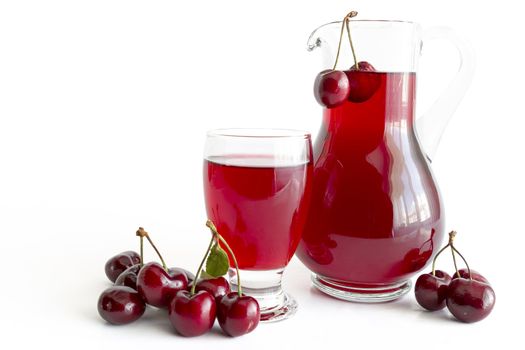 Fresh cold drink with cherry against white background