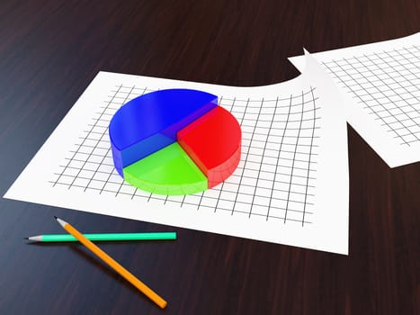 The color glass diagram on a table