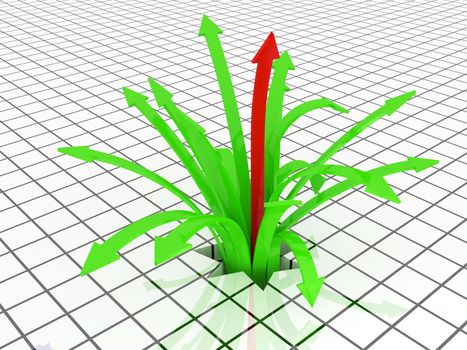 Many green arrows on a white background