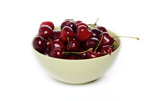 Perfect Sweet Cherry in bowl isolated on white background