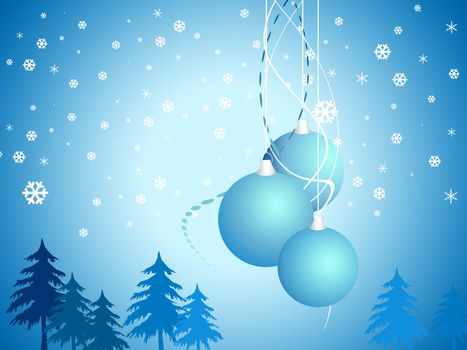 Cartoon  Christmas bell on snow blue background