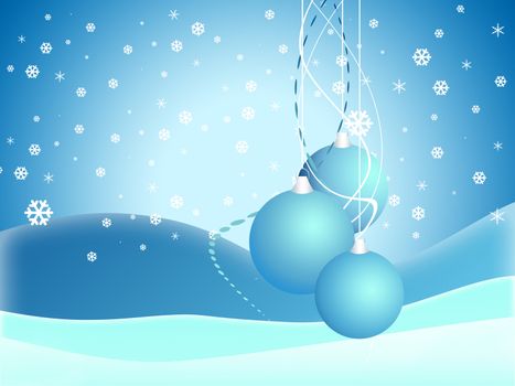 Cartoon  Christmas bell on snow blue background