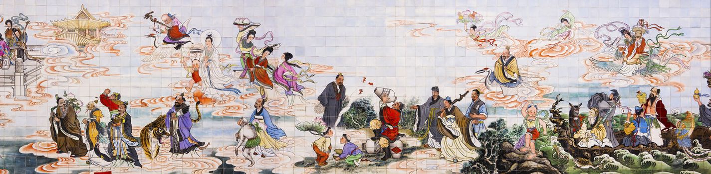 Wall Mural of the Journey of the Eight Immortals across the ocean to the heaven. 