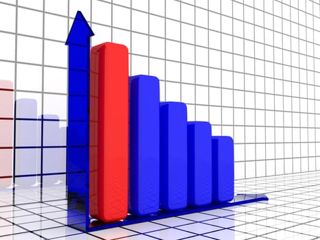 The shiny graph and arrow on a white background
