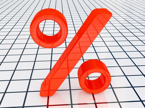 Red sign of percent on a glass floor
